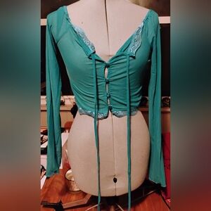 Teal Long Sleeve Sheer Button-Up Top